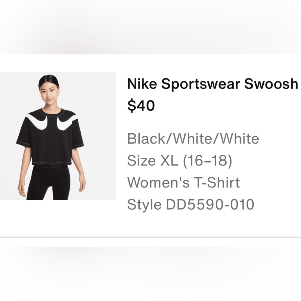 Nike women’s swoosh crop top teeshirt NWOT - Picture 1 of 1